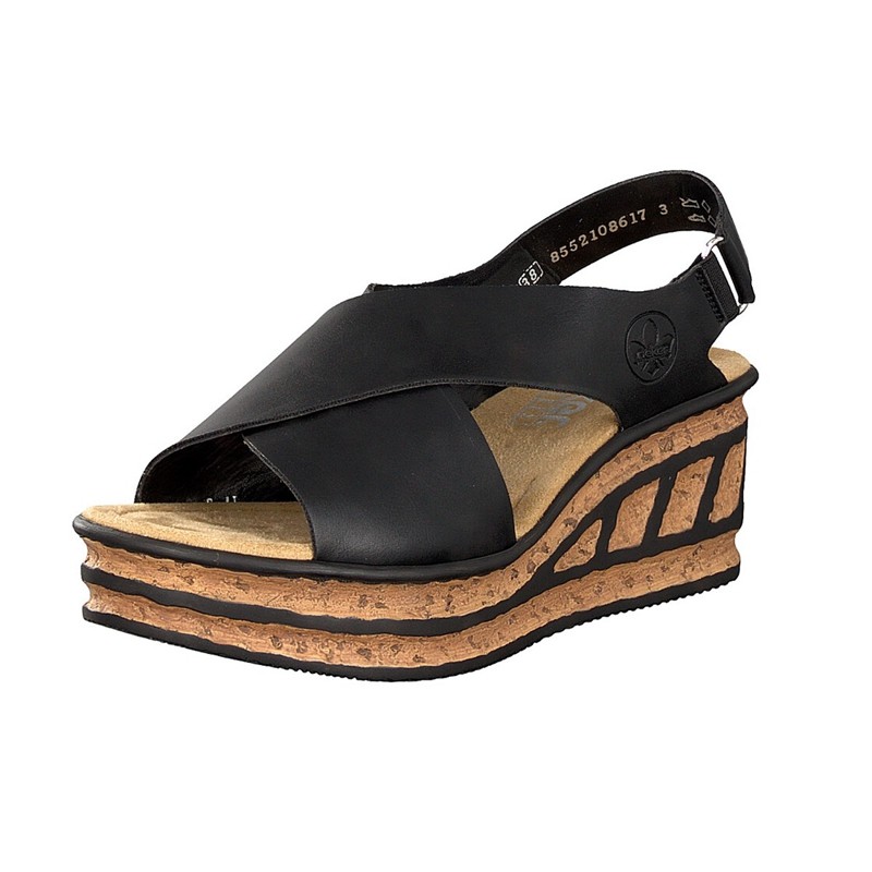 Sandalias Cunha Rieker 68189-00 Para Mulher - Pretas